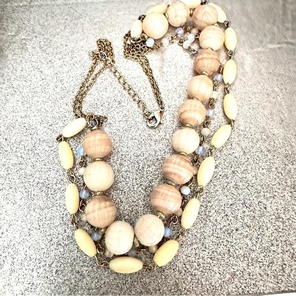 Necklace Choker Bead Opalite Glass Calcite Rock Acrylic on Gold Tone Chain 0623 - Picture 2 of 9